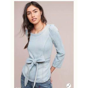 Anthropologie Pilcro Denim Belted Blouse